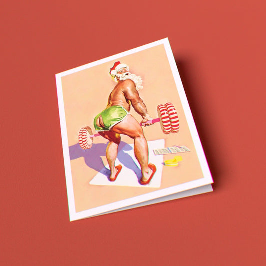 Santa's Workout Greeting Card (Single Card)