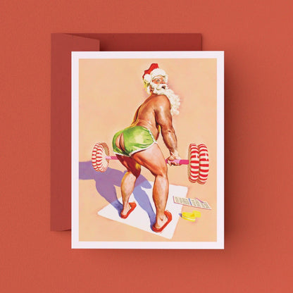 Santa's Workout Greeting Card (Single Card)