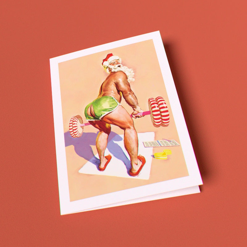 Santa's Workout Greeting Card (Single Card)
