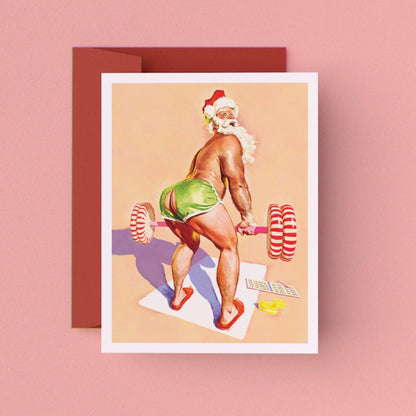 Santa's Workout Greeting Card (Single Card)