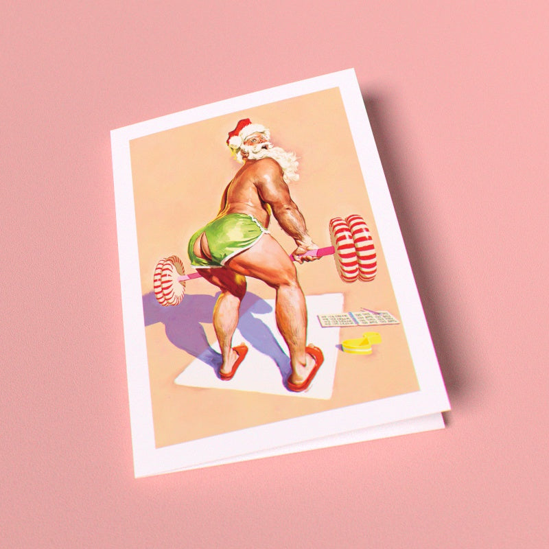 Santa's Workout Greeting Card (Single Card)