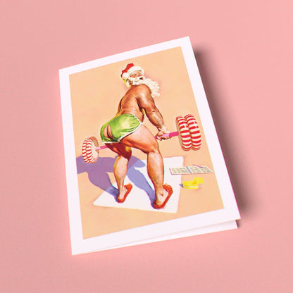 Santa's Workout Greeting Card (Single Card)