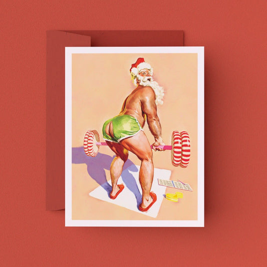 Santa's Workout Greeting Card (Single Card)