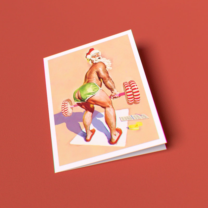 Santa's Workout Greeting Card (Single Card)