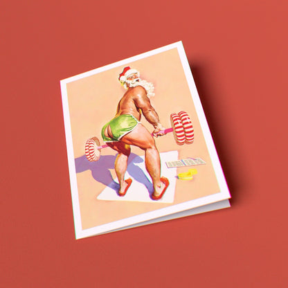Santa's Workout Greeting Card (Single Card)