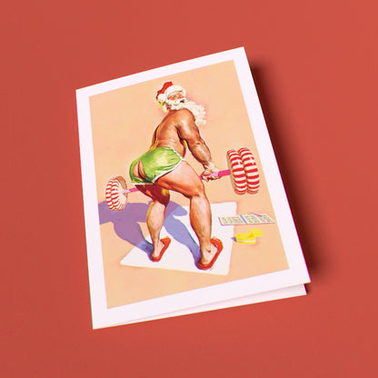 Santa's Workout Greeting Card (Single Card)