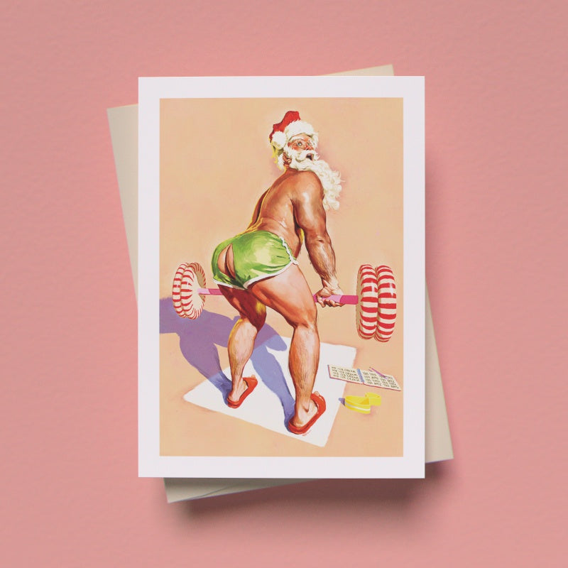 Santa's Workout Greeting Card (Single Card)