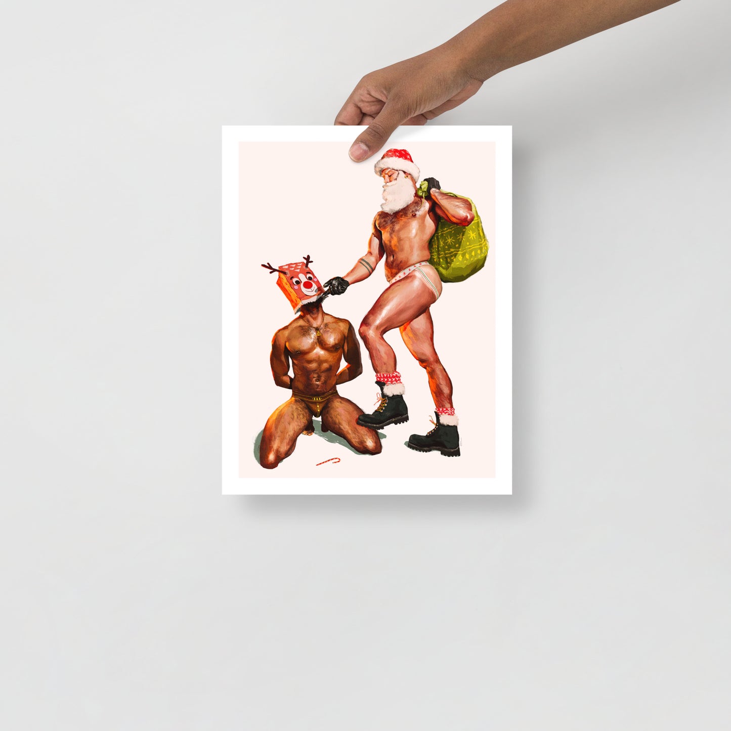 Gay Santa And Rudolph Holiday Print