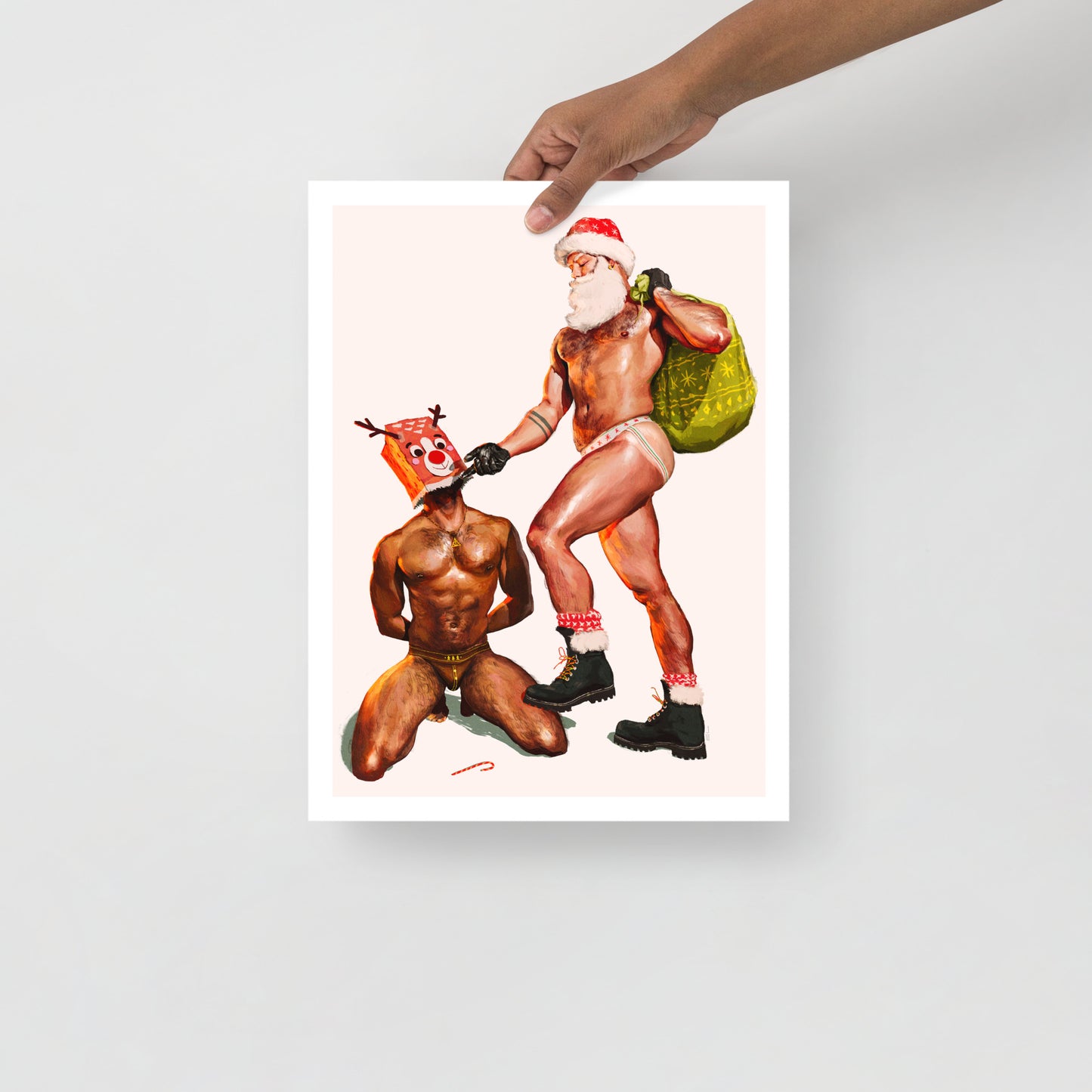 Gay Santa And Rudolph Holiday Print