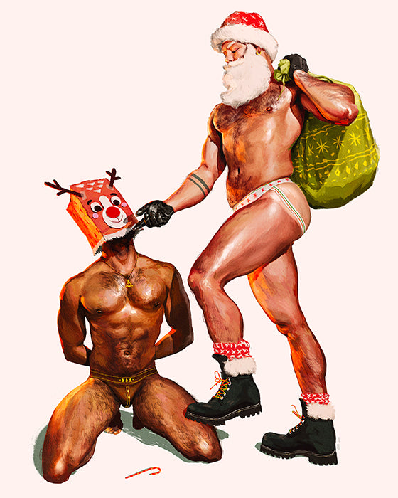 Gay Santa And Rudolph Holiday Print